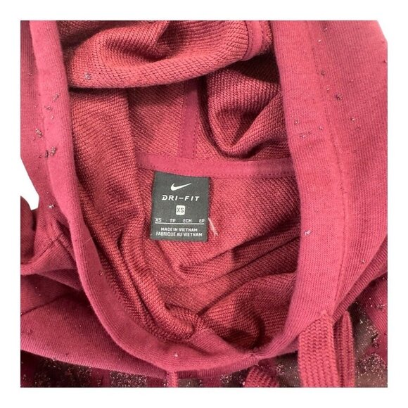 Nike Dri-Fit Pullover Hoodie  Women XS Maroon Oversize Glitter Logo Sides Slits - Picture 11 of 13